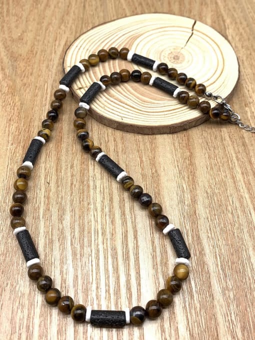 1 45cm Stainless steel Natural Stone Geometric Bohemia Beaded Necklace