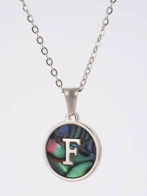 Steel color shell f Stainless steel Shell Letter Minimalist  Round Pendant Necklace