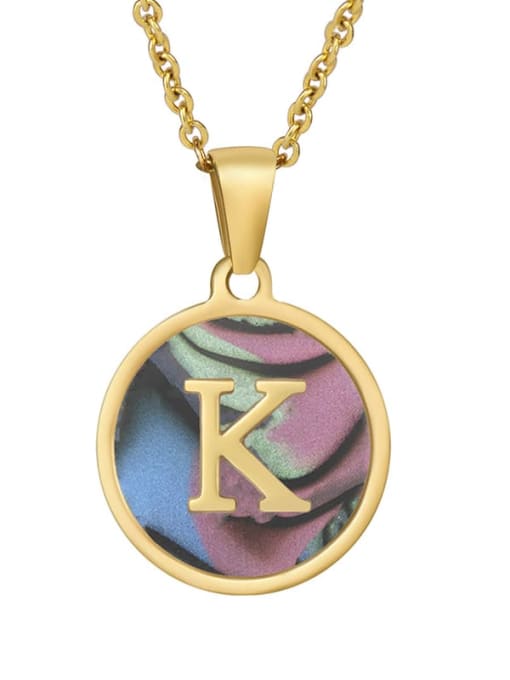 Round scallop K Stainless steel Shell Minimalist Round  Letter Pendant Necklace