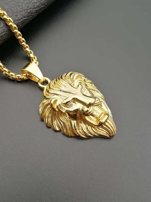 Large gold Necklace Titanium Rhinestone Lion Hip Hop Necklace For Men