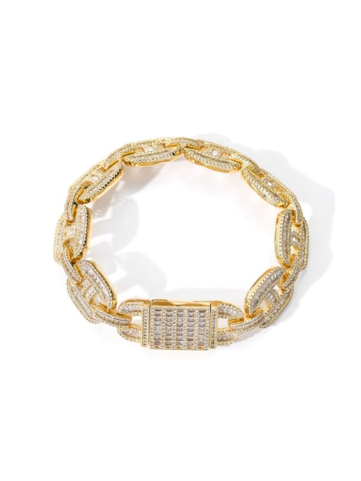 MAHA Brass Cubic Zirconia Geometric Hip Hop Link Bracelet