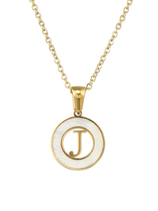 Ring white shell J Stainless steel Shell Letter Minimalist Round Pendant Necklace