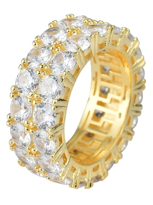 gold Brass Cubic Zirconia Round Dainty Band Ring