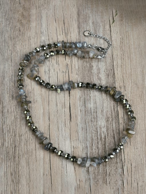 JZ Men's bead Titanium Steel Glass beads Irregular Bohemia Beaded Necklace 2