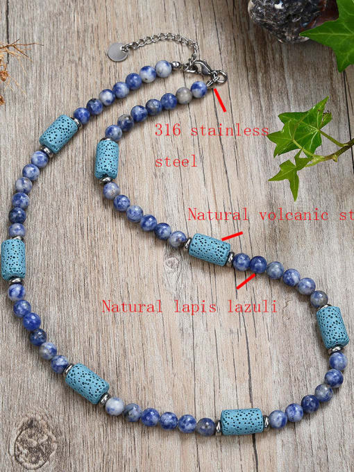 JZ Men's bead Stainless steel Natural Stone Geometric Bohemia Beaded Necklace 2