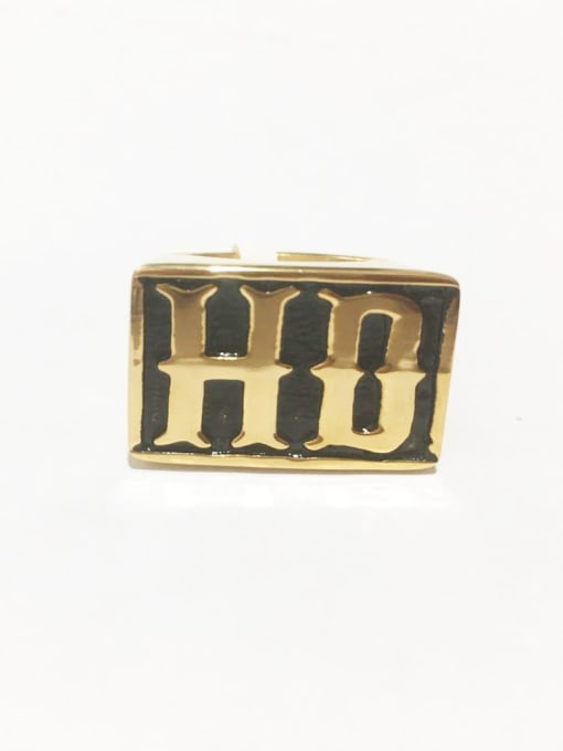 HD gold paint Stainless steel Letter  Rectangle Vintage Band Ring
