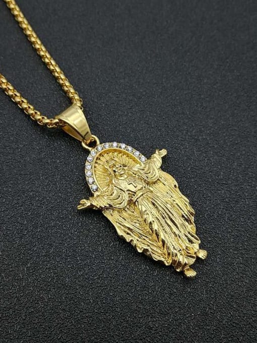 Gold Necklace Titanium Rhinestone Religious Hip Hop  Necklace For Men