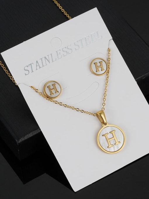 H Set Stainless steel Minimalist Shell  Letter Earring and Necklace Set