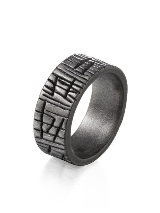 black (size 8) Titanium Steel Irregular Ethnic Band Ring