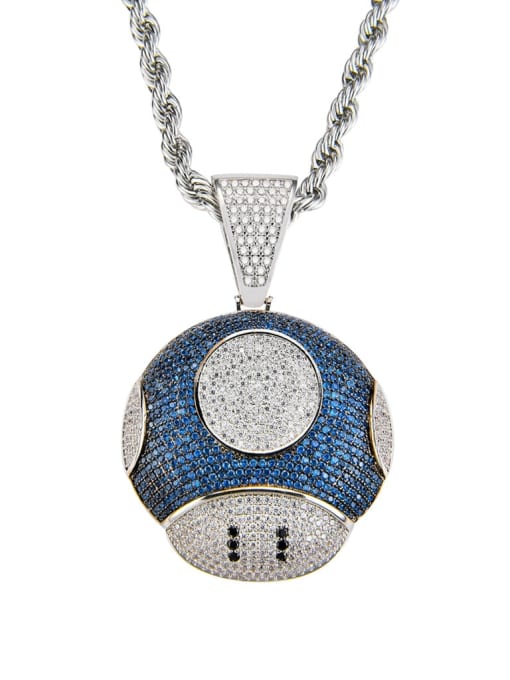 Blue (including chain) Brass Cubic Zirconia Round Hip Hop Necklace