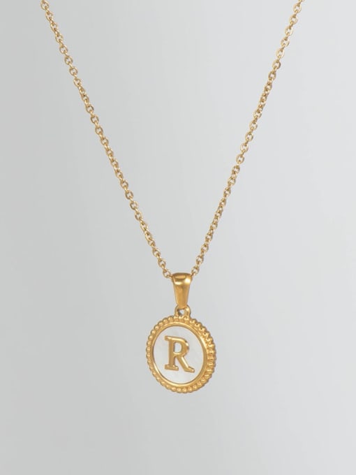 Golden R Titanium Steel Shell Letter Minimalist Round Pendant Necklace