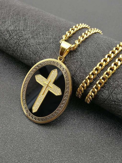 HI HOP Titanium Rhinestone Religious Vintage Cross Pendant Necklace For Men 1