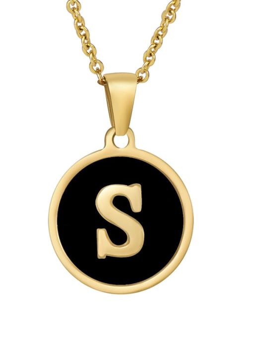 Golden s Titanium Steel Enamel Letter Minimalist  Round Pendant Necklace