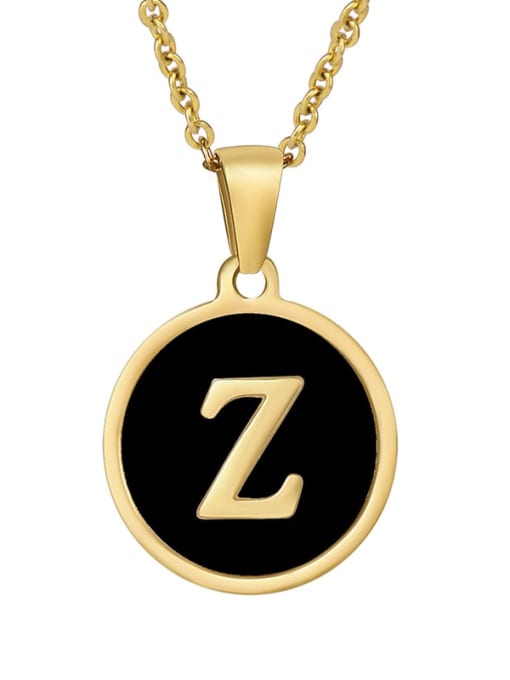 Golden Z Titanium Steel Enamel Letter Minimalist  Round Pendant Necklace