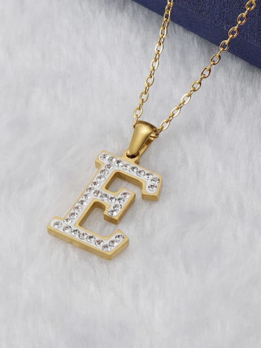 Including chain e Titanium Steel Rhinestone Letter Minimalist English 26 letters pendant  Necklace