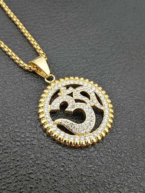 Gold necklace Titanium digital Rhinestone Round Hip Hop Necklace For Men