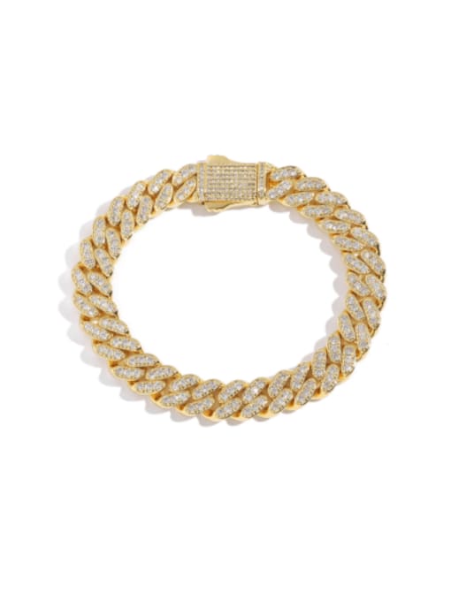 Gold 7inch (bracelet) Brass Cubic Zirconia Hip Hop Geometric  Bracelet and Necklace Set