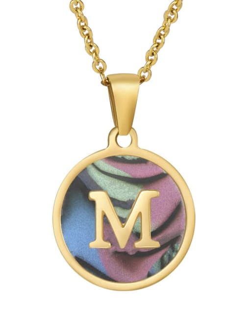 Round scallop M Stainless steel Shell Minimalist Round  Letter Pendant Necklace