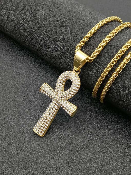 HI HOP Titanium Cross Rhinestone Key Hip Hop  Necklace For Men 0