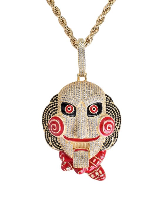 Gold +stainless steel chain Brass Cubic Zirconia Fright mask doll Hip Hop Cuban Necklace
