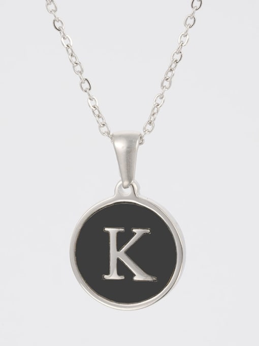 Steel Black K Stainless steel Acrylic Letter Minimalist Round Pendant Necklace