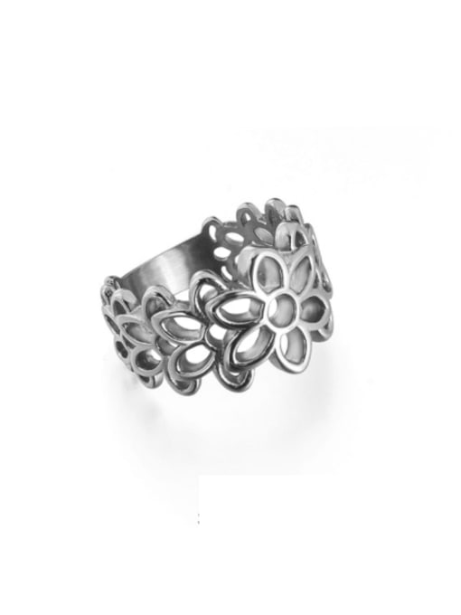 WOLF Titanium Steel Flower Vintage Band Ring 0
