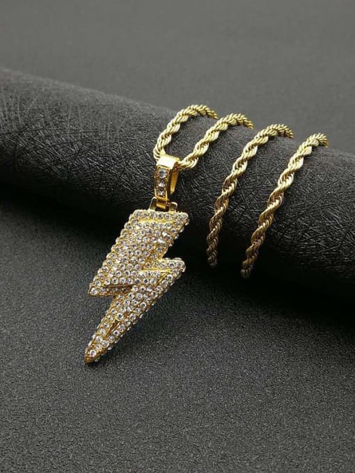Gold +Chain:3mm*61cm Titanium Steel Cubic Zirconia Irregular  Vintage Necklace For Men
