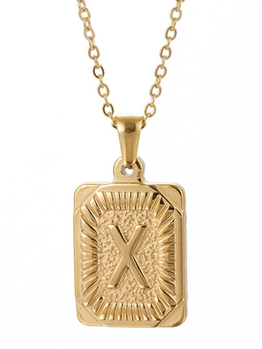 Golden x Stainless steel English Letter  Vintage Square Pendant Necklace