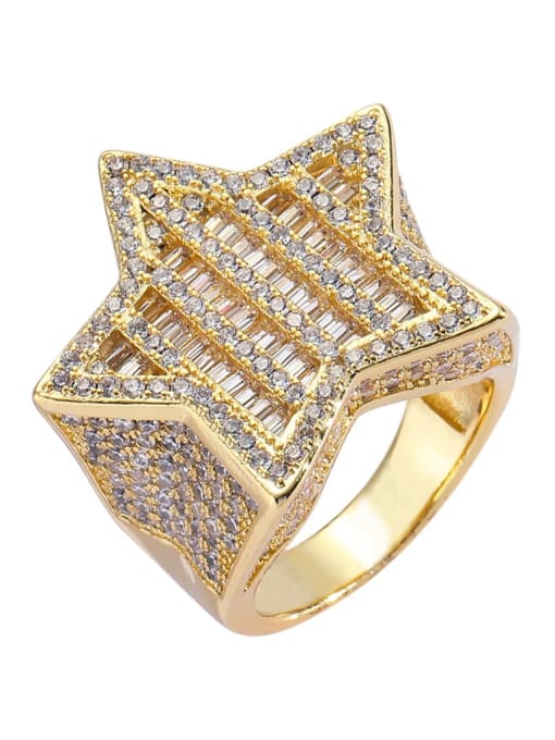 golden Brass Cubic Zirconia Star Hip Hop Band Ring