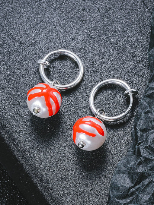WOLF Brass Imitation Pearl Enamel Round Minimalist Huggie Earring 3
