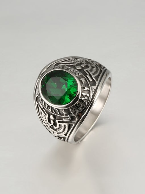 Green Zircon Titanium Vintage  Glass stone Mens Ring