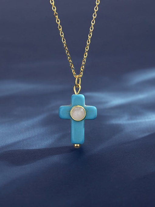 18K Gold Stainless steel Natural Stone Cross Trend Necklace