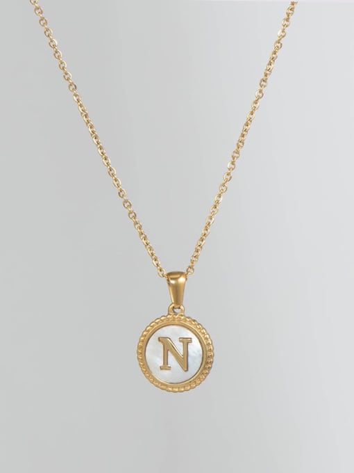Golden n Titanium Steel Shell Letter Minimalist Round Pendant Necklace