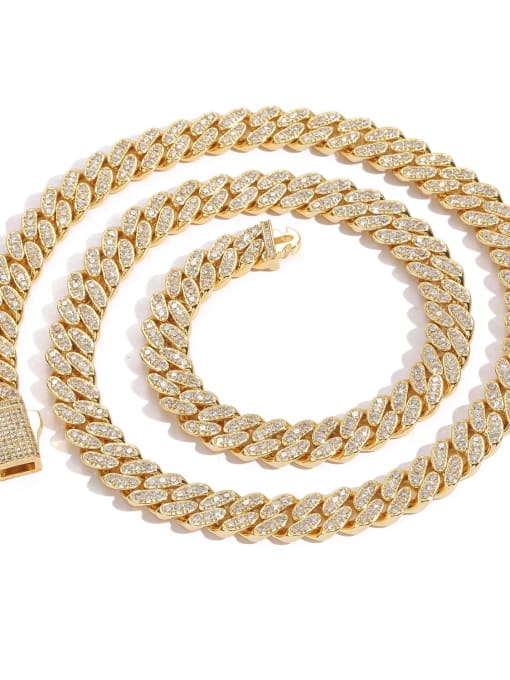 Gold 20inch (necklace) Brass Cubic Zirconia Hip Hop Geometric  Bracelet and Necklace Set