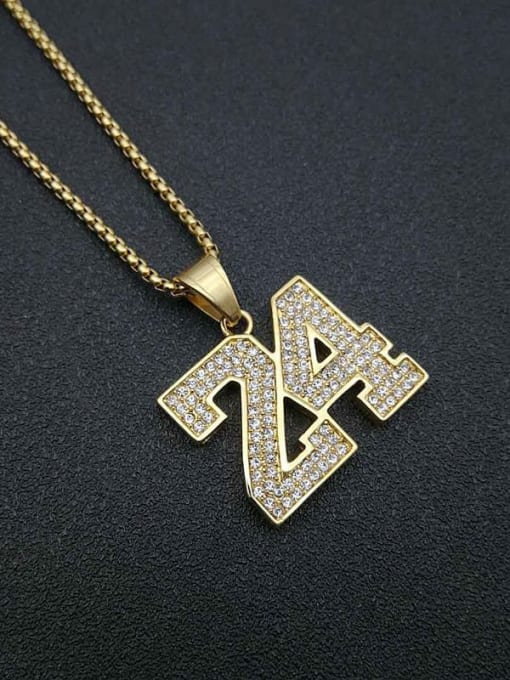 Gold+chain  3mm*61cm Titanium Steel Rhinestone Number Vintage Necklace For Men