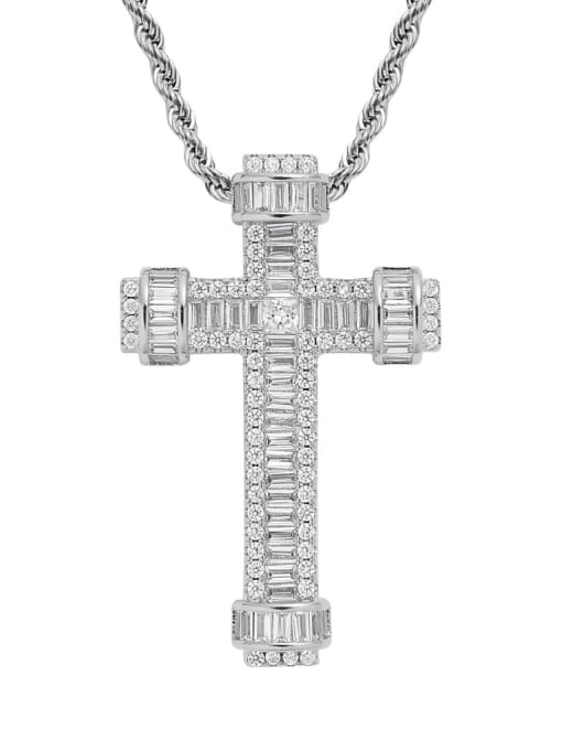 steel color +Chain Brass Cubic Zirconia Cross Hip Hop Necklace