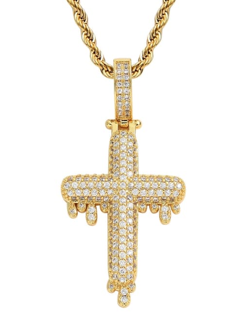 Golden+ stainless steel twist chain Brass Cubic Zirconia Cross Hip Hop Necklace