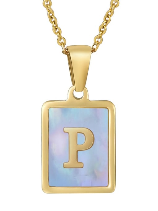 Gold P (including chain) Titanium Steel Shell Geometric Letter Minimalist Necklace