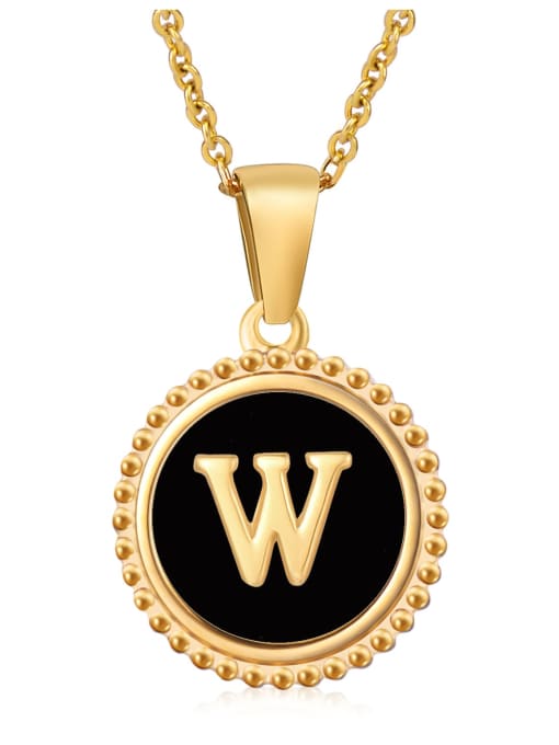 W Stainless steel Acrylic Letter Minimalist Round Pendant Necklace