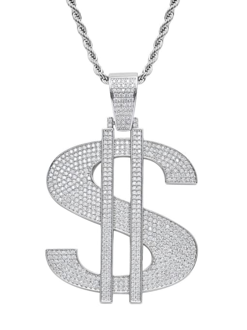 steel color+ stainless steel twist chain Brass Cubic Zirconia large dollar Hip Hop Necklace
