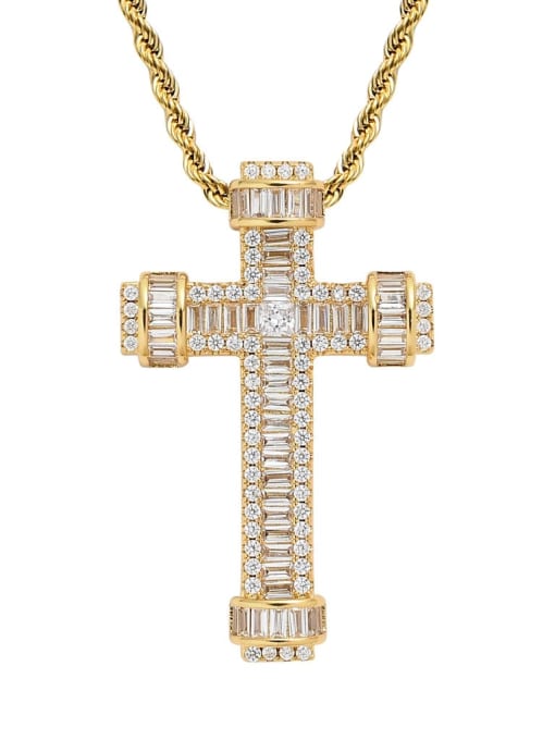 MAHA Brass Cubic Zirconia Cross Hip Hop Necklace