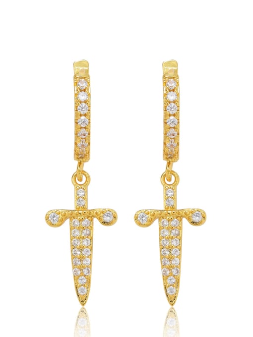 MAHA Brass Cubic Zirconia Cross Hip Hop Cluster Earring