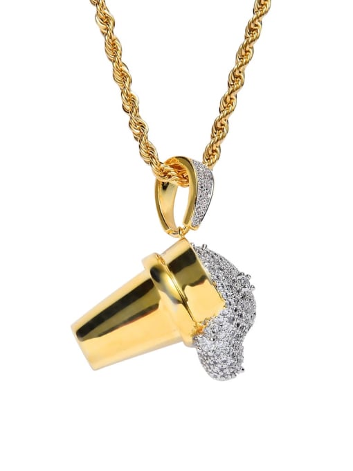 Gold silver bichromatic +chain Brass Cubic Zirconia Ice Cream Hip Hop Necklace
