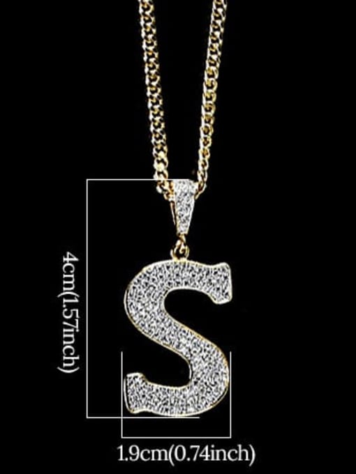 S 24in 60cmT20B19 Brass Cubic Zirconia Letter Hip Hop Initials Necklace