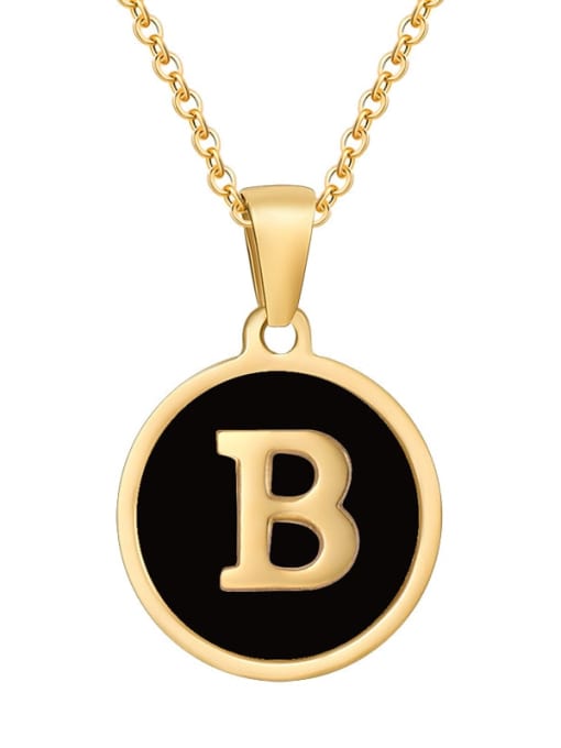 Golden B Titanium Steel Enamel Letter Minimalist  Round Pendant Necklace
