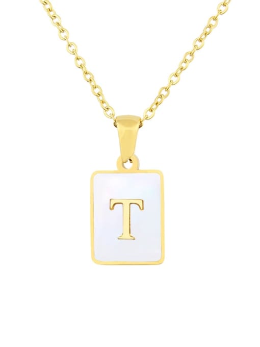 FN 01 T Letter T Titanium Steel Shell Geometric  Letter Minimalist Necklace