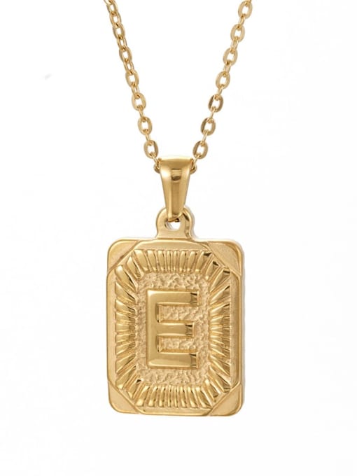 Golden e Stainless steel English Letter  Vintage Square Pendant Necklace