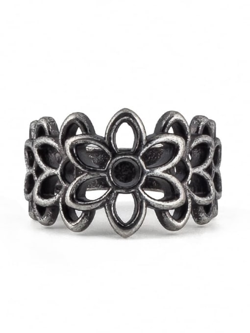 Ancient Titanium Steel Flower Vintage Band Ring