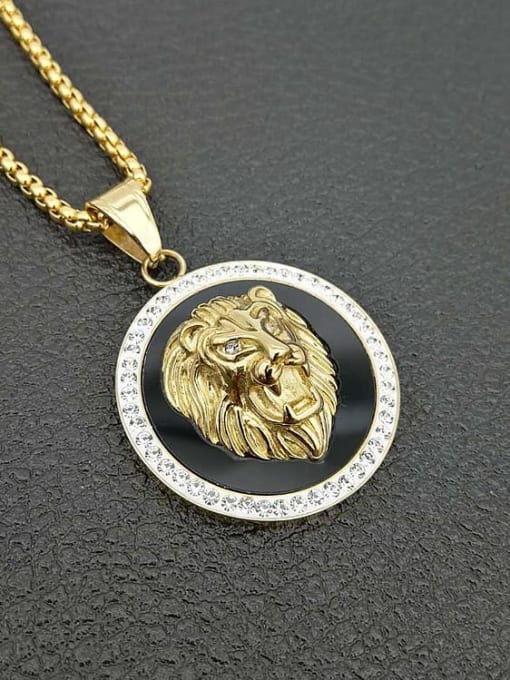 Gold clay  Necklace Titanium Rhinestone Lion Hip Hop Necklace For Men