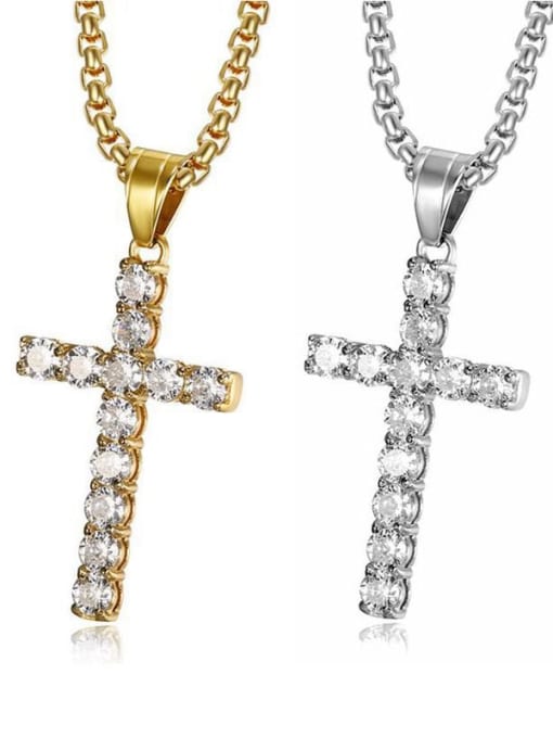 HI HOP Titanium Rhinestone Cross Classic Regligious Necklace For Men 0
